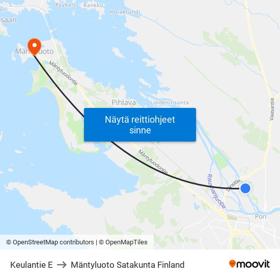 Keulantie E to Mäntyluoto Satakunta Finland map