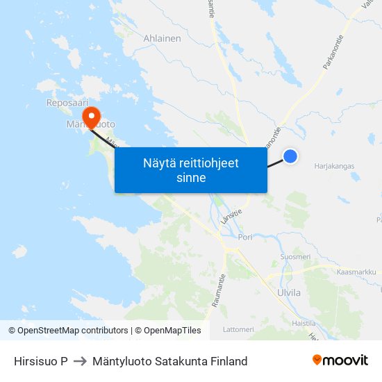 Hirsisuo P to Mäntyluoto Satakunta Finland map