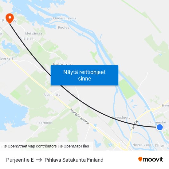 Purjeentie E to Pihlava Satakunta Finland map