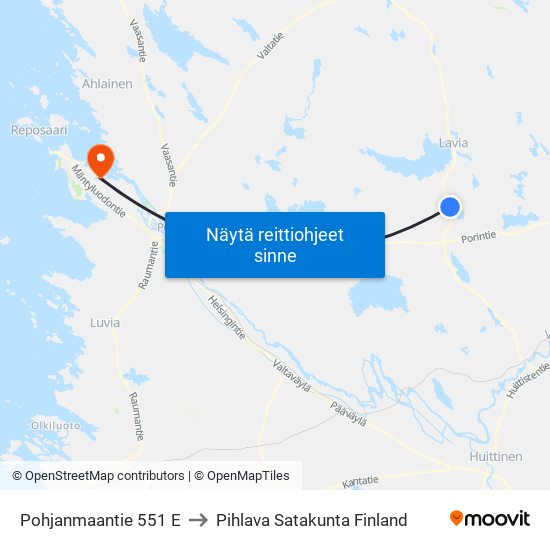 Pohjanmaantie 551 E to Pihlava Satakunta Finland map