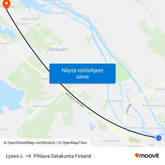 Lyseo L to Pihlava Satakunta Finland map