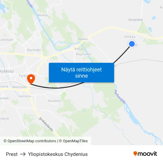 Prest to Yliopistokeskus Chydenius map