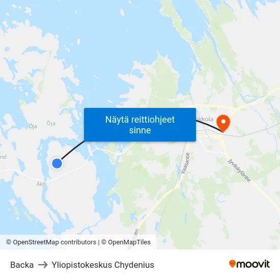 Backa to Yliopistokeskus Chydenius map