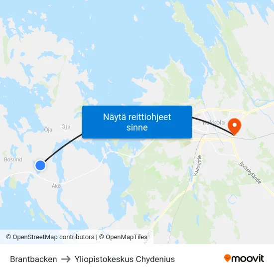 Brantbacken to Yliopistokeskus Chydenius map