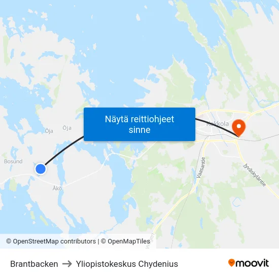 Brantbacken to Yliopistokeskus Chydenius map