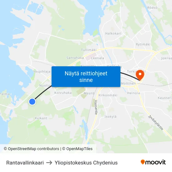 Rantavallinkaari to Yliopistokeskus Chydenius map