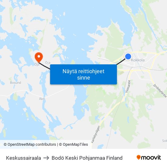 Keskussairaala to Bodö Keski Pohjanmaa Finland map