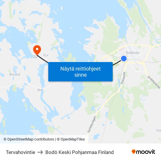 Tervahovintie to Bodö Keski Pohjanmaa Finland map