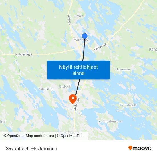 Savontie 9 to Joroinen map