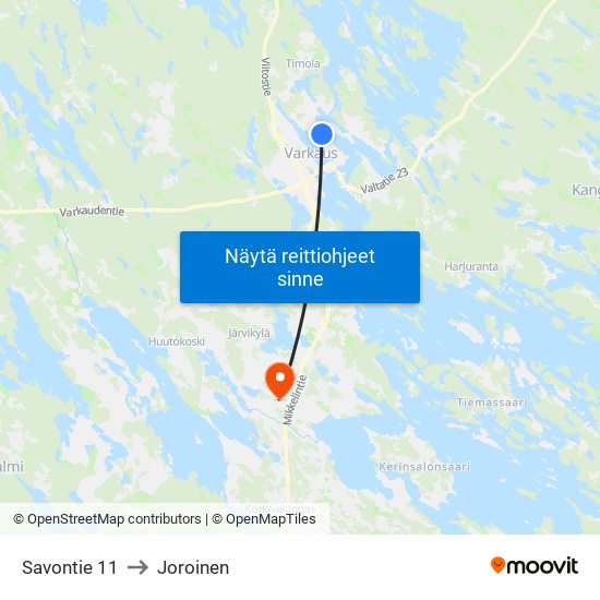 Savontie 11 to Joroinen map