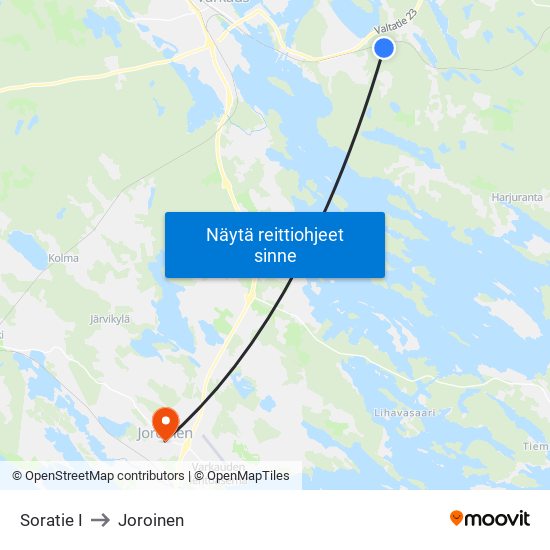 Soratie I to Joroinen map