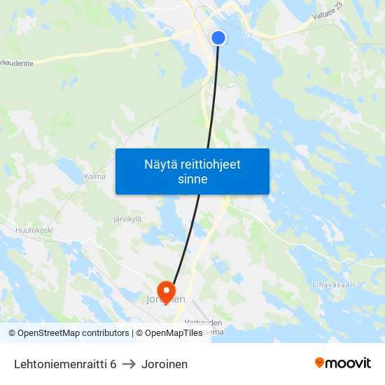 Lehtoniemenraitti 6 to Joroinen map