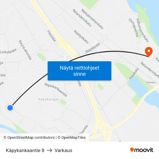 Käpykankaantie 8 to Varkaus map