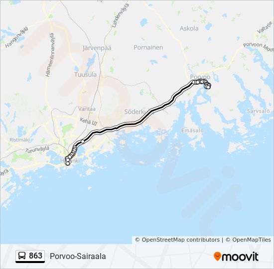 863 bussi -linjakartta