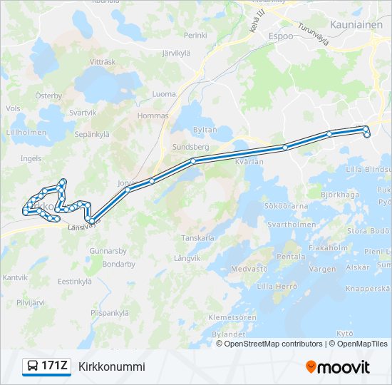 171z Reitti: Aikataulut, pysäkit ja kartat – Kirkkonummi (päivitetty)