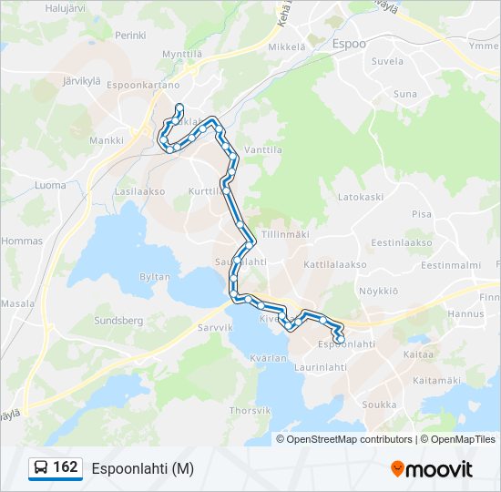 162 bussi -linjakartta
