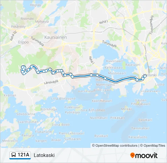 121A Bus Line Map