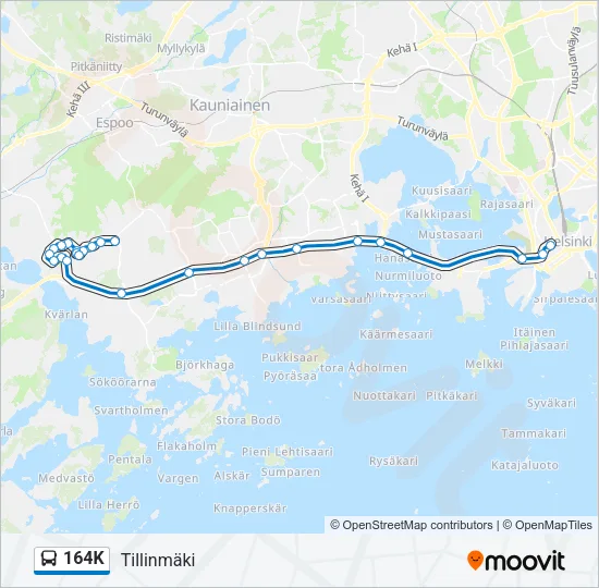 164K bussi -linjakartta