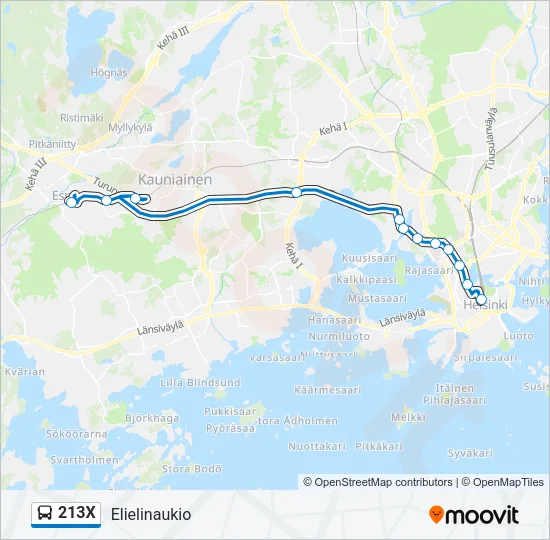 213X Bus Line Map