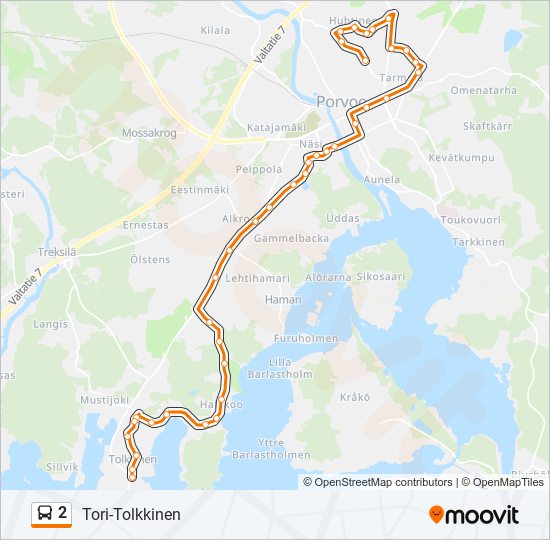 2 Reitti: Aikataulut, pysäkit ja kartat – Tori-Tolkkinen (päivitetty)