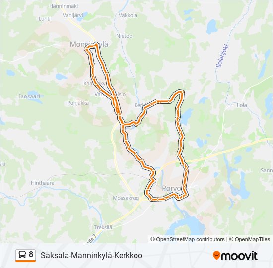 8 Reitti: Aikataulut, pysäkit ja kartat – Saksala-Manninkylä-Kerkkoo  (päivitetty)