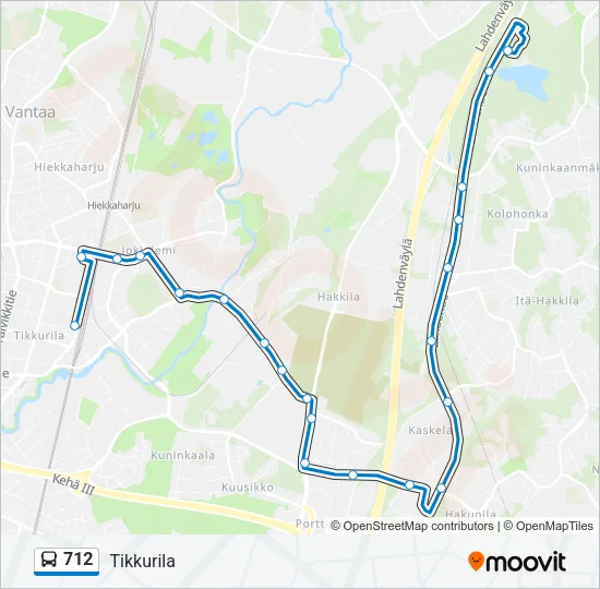 712 bussi -linjakartta