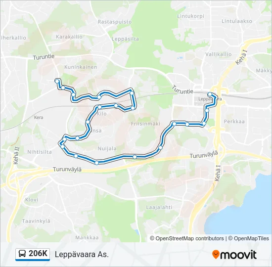 206K Bus Line Map