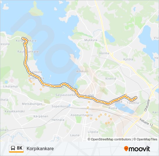 8K bussi -linjakartta