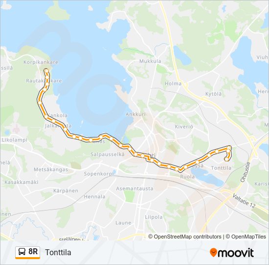 8R bussi -linjakartta