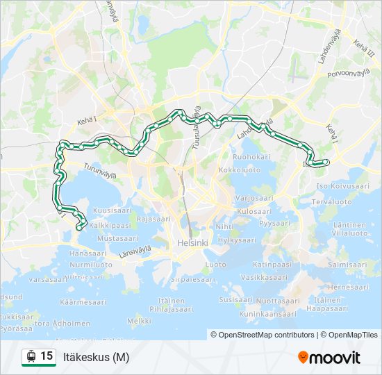 15 raitiovaunu -linjakartta