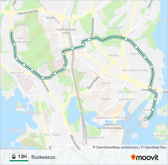 13H Tram Line Map