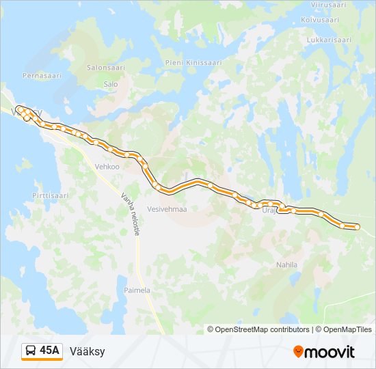 45A bussi -linjakartta