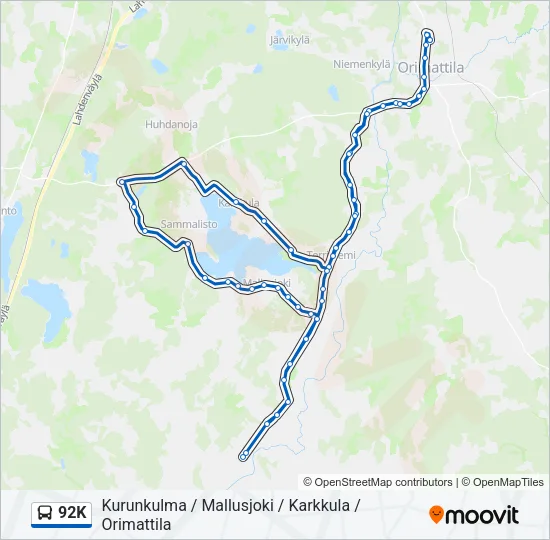 92K Bus Line Map