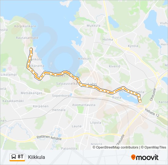 8T bussi -linjakartta