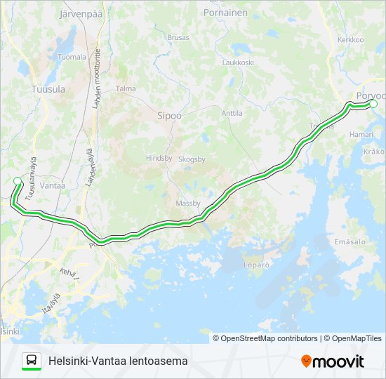PORVOO-HKI LENTOASEMA  -linjakartta