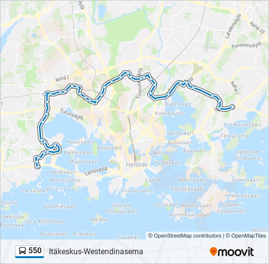 550 Reitti: Aikataulut, pysäkit ja kartat – Itäkeskus(M) (päivitetty)