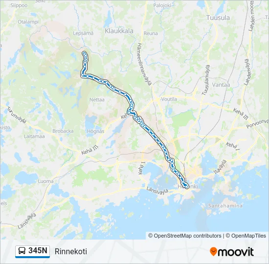 345N Bus Line Map