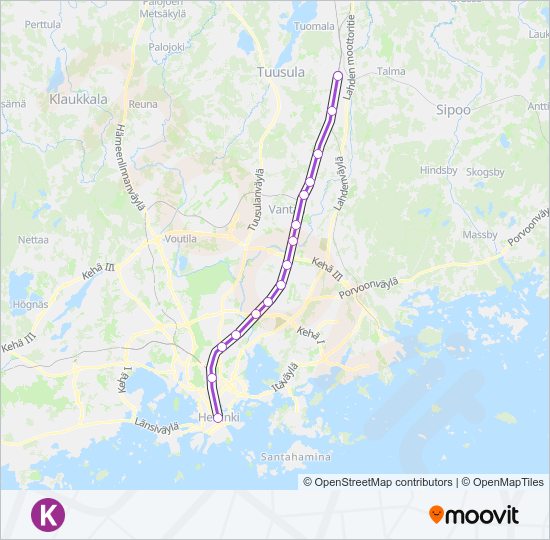 K juna -linjakartta
