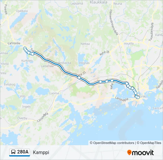 280A Bus Line Map