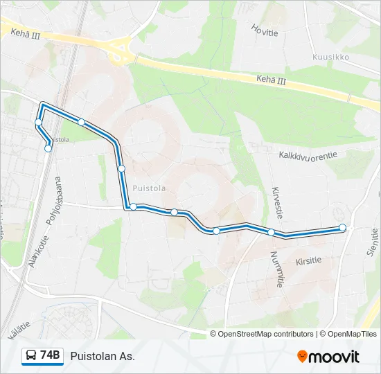 74B bussi -linjakartta