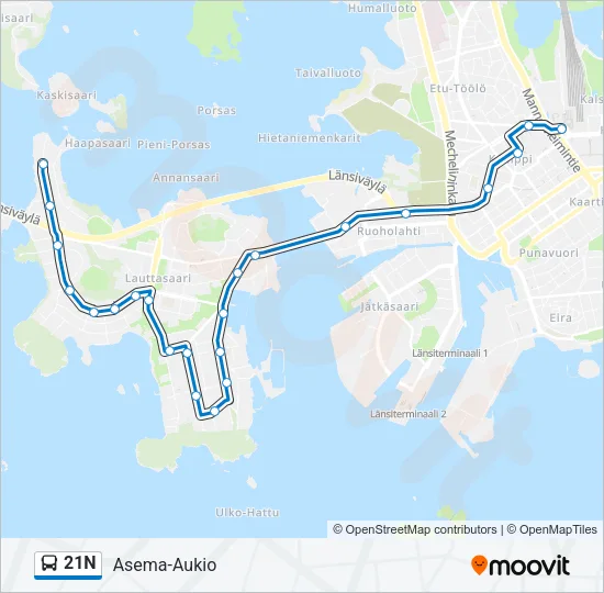 21N Bus Line Map