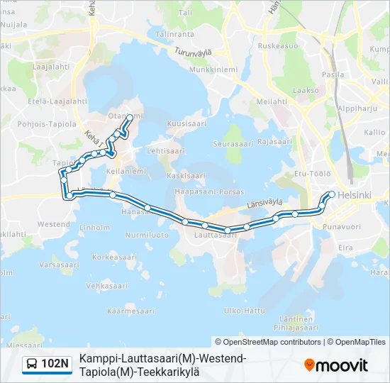102N Bus Line Map
