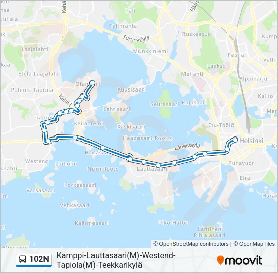 102N Bus Line Map