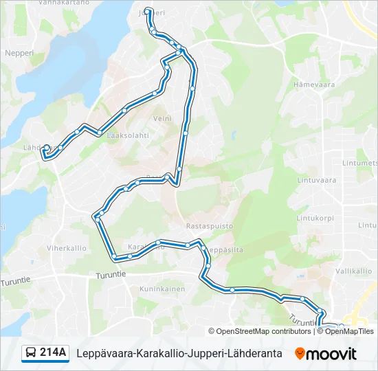 214A Bus Line Map