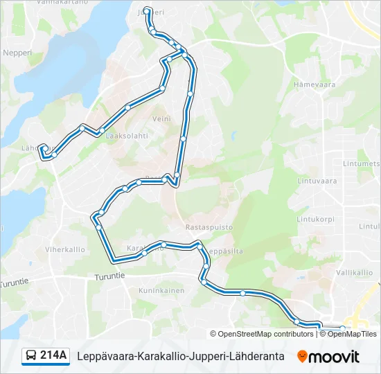 214A Bus Line Map