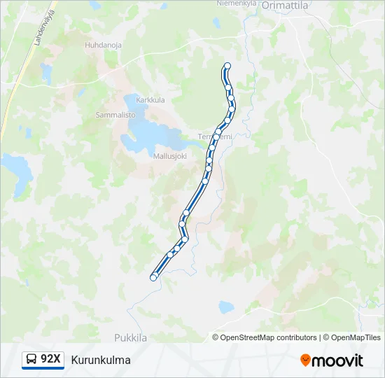 92X Bus Line Map