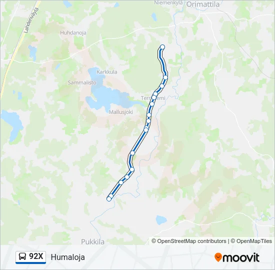 92X Bus Line Map