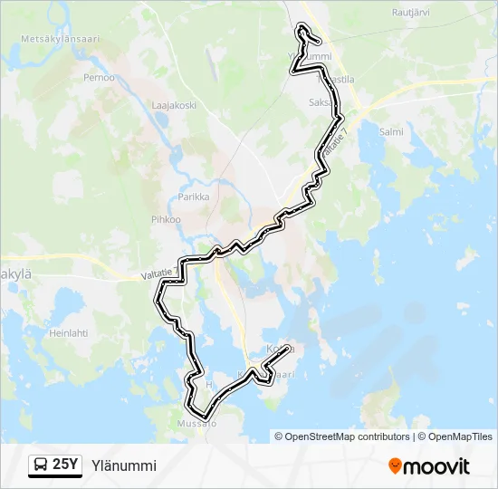 25Y Reitti: Aikataulut, pysäkit ja kartat – Ylänummi (päivitetty)