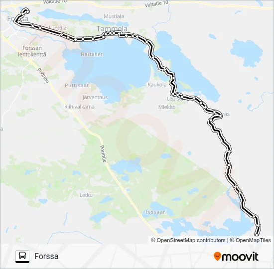 Liesjarvi - Tammela - Forssa Bus Line Map