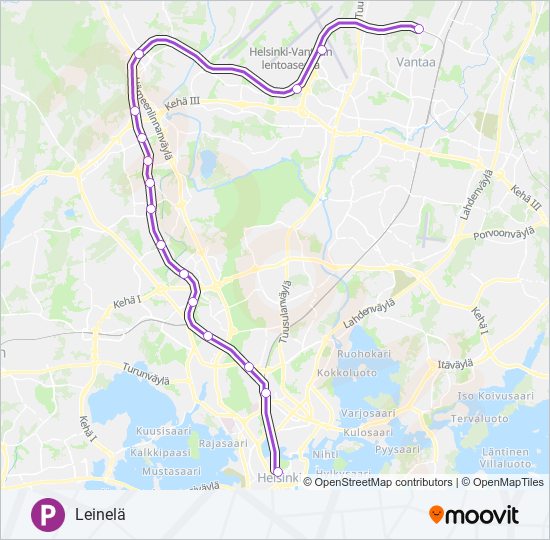 P juna -linjakartta